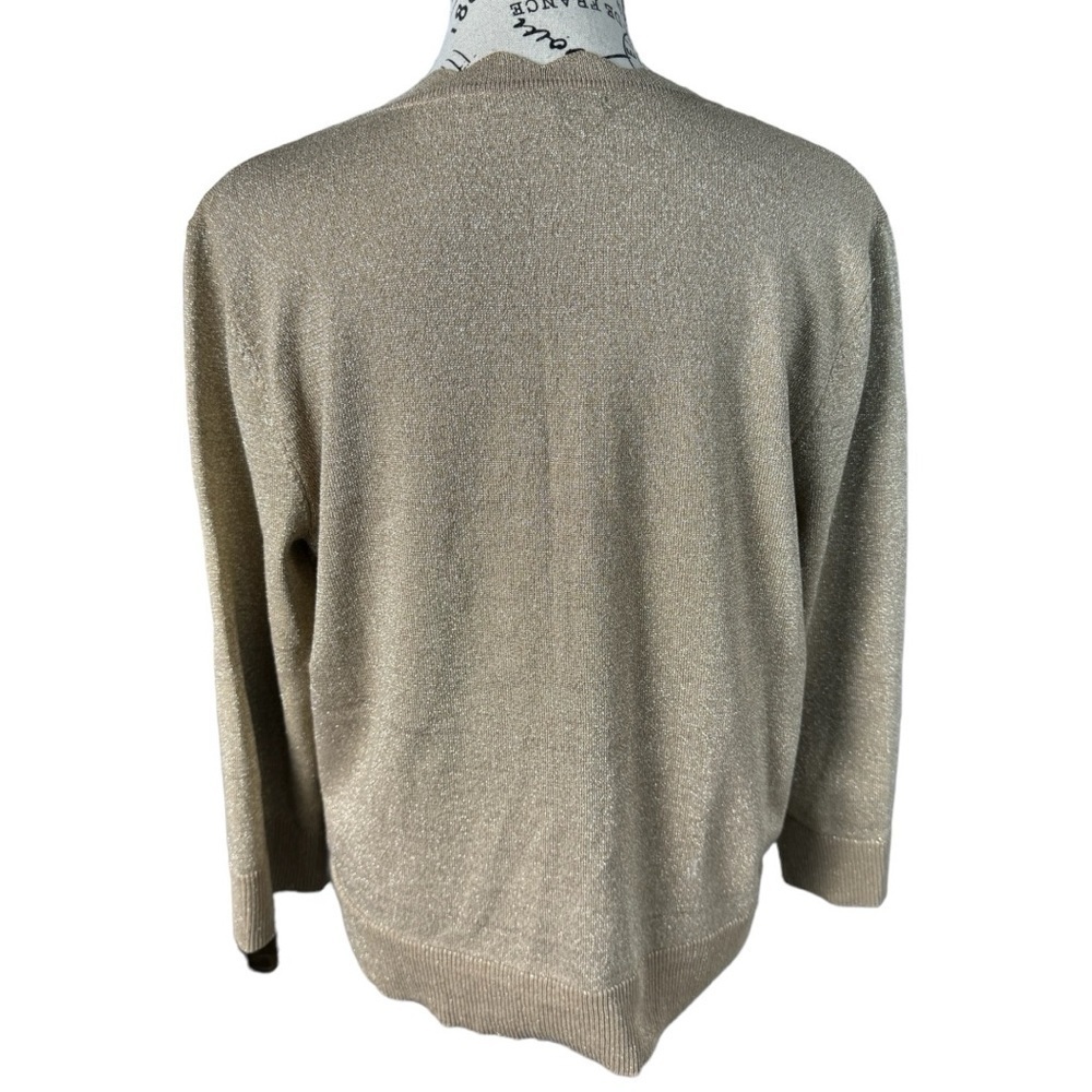Women’s Cable and Gauge Gold Metallic Scalloped Edge Cardigan Sweater Size Large - Picture 7 of 9